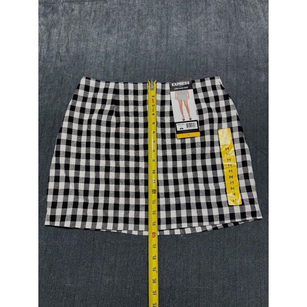 Express Linen Blend Mini Skirt Women's Medium White/Black Gingham Pleated Preppy - Picture 2 of 6